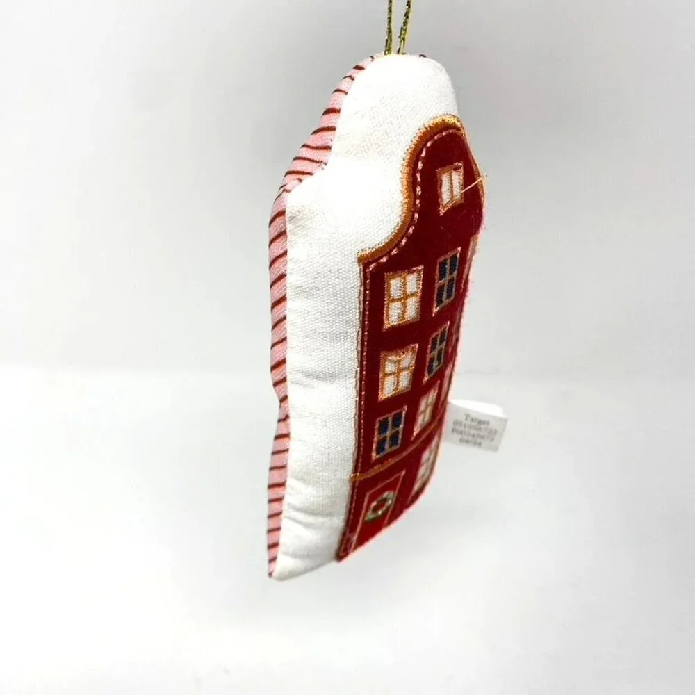 Target Fabric Plush Building House Christmas Tree Ornament Red/White Wondershop